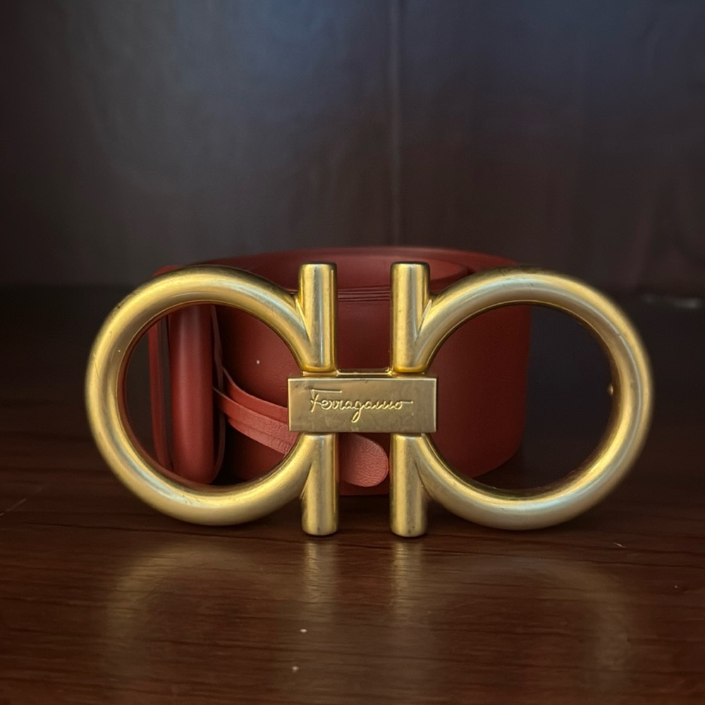 Salvatore Ferragamo Gancini Red Leather Belt
